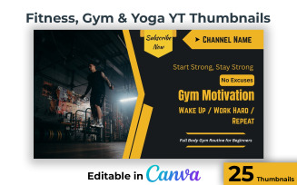 25 Editable Fitness Yoga and Gym Thumbnails for YouTube Creators