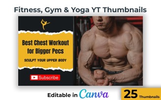 25 Editable Gym Fitness YouTube Thumbnail Templates - Yoga Fitness and Gym Thumbnails