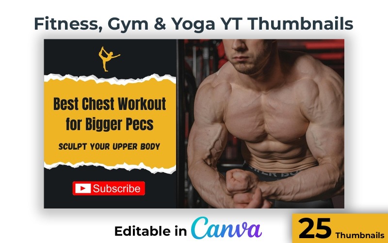25 Editable Gym Fitness YouTube Thumbnail Templates - Yoga Fitness and Gym Thumbnails Social Media