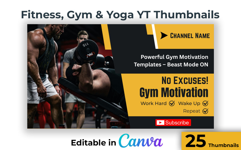 25 Editable YouTube Thumbnails for Gym and Wellness Creators - Yoga Fitness and Gym Thumbnails Social Media
