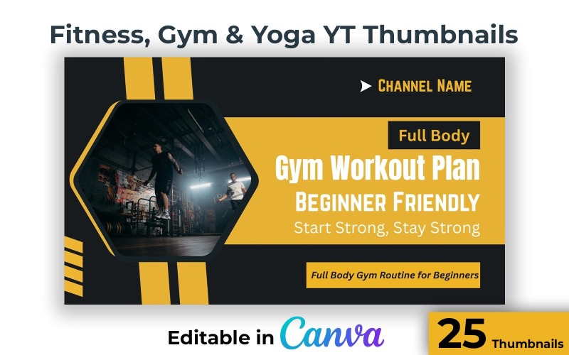 25 Gym Yoga Fitness and Workout Thumbnails for YouTube in Canva Social Media