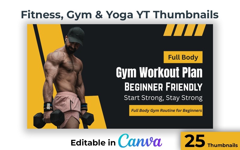 25 Yoga and Fitness Thumbnails Editable in Canva - Yoga Fitness and Gym Thumbnails Social Media