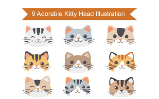 9 Adorable Kitty Head Illustration
