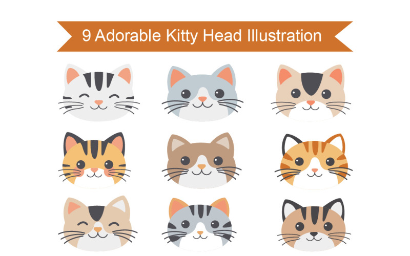 9 Adorable Kitty Head Illustration