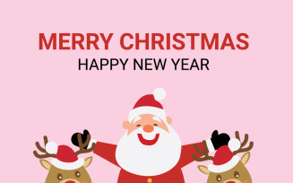 Santa Claus with Two Happy Reindeer Cartoon Christmas Vector