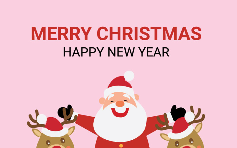 Santa Claus with Two Happy Reindeer Cartoon Christmas Vector Vector Graphic
