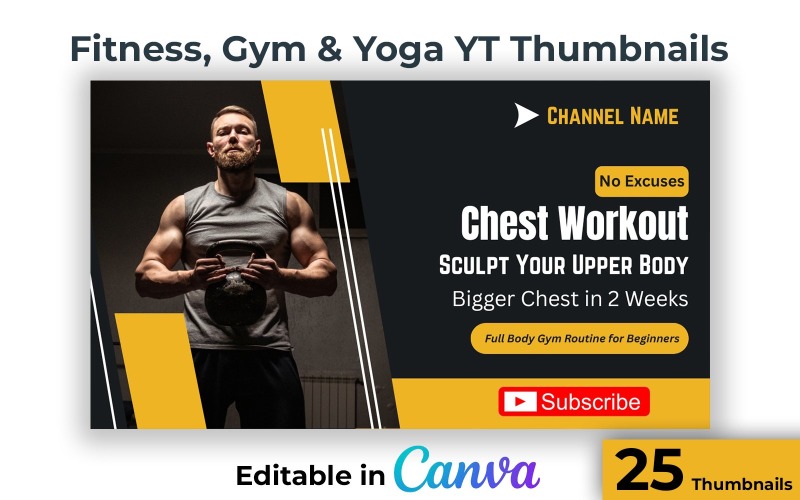 YouTube Fitness Thumbnail Templates Pack for Trainers - Yoga Fitness and Gym Thumbnails Social Media