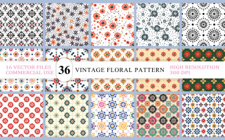 Colorful Vintage Floral Motif Backgrounds | Vintage Floral Geometric Seamless Pattern Bundle