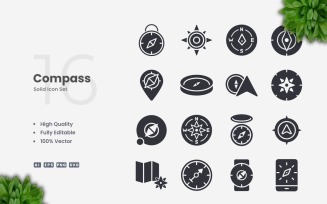 16 Compass Solid Icons Set