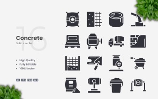 16 Concrete Solid Icons Set