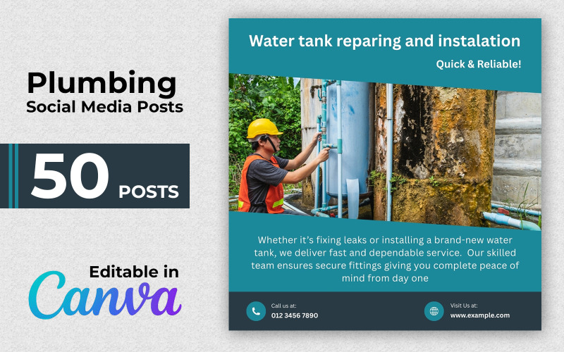 Plumbing Canva Bundle - 50 Instagram Posts - Social Media Posts