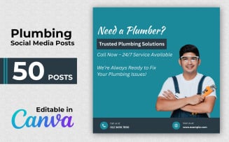 Plumbing Canva Set - 50 Instagram Posts - Social Media Posts