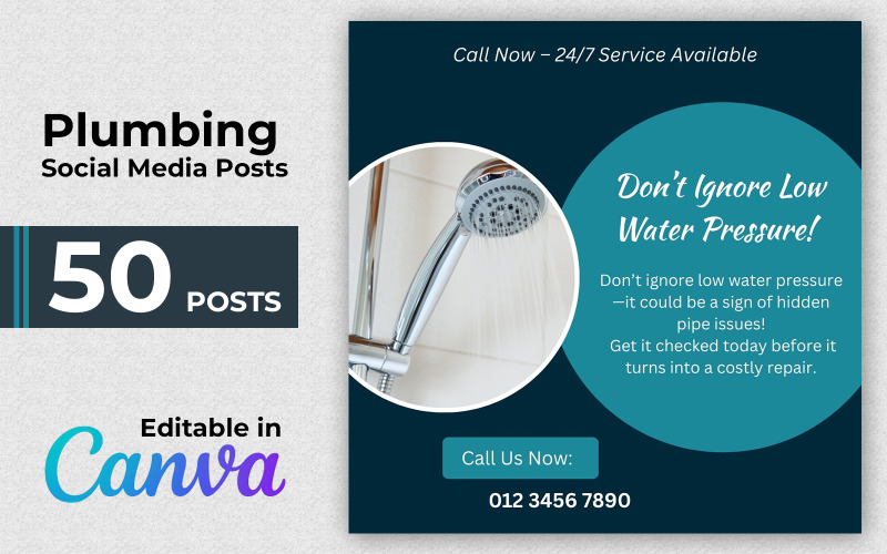 Stand out online with this 50-post Canva template pack for plumbers and home repair professionals Social Media