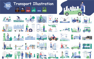Transport & Logistics Illustration Pack (50) — Trucks, Trains, Shipping, Delivery & GPS
