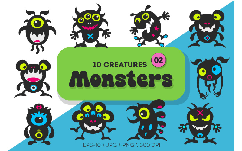 Whimsical Monsters Pack 02. Tshirt, PNG. Illustration