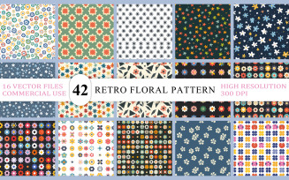 Colorful Flower Pattern Background | Vintage Floral Design Vector Bundle | Bright Retro Flower