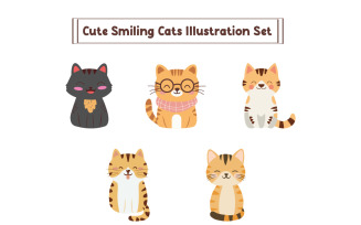 Cute Smiling Cats Illustration Set