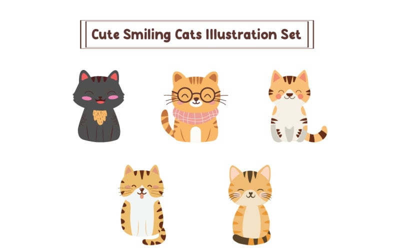 Cute Smiling Cats Illustration Set