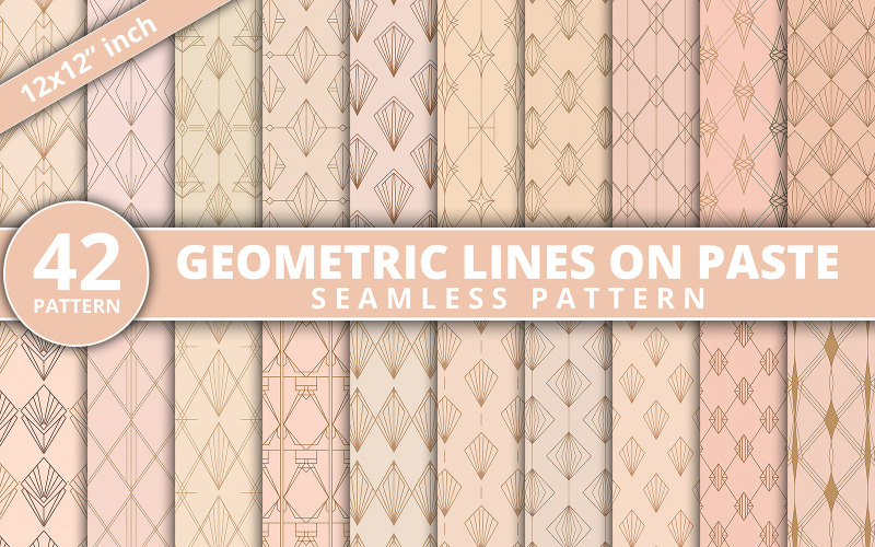Elegant Geometric Line Seamless Pattern Bundle | Pastel Art Deco Digital Backgrounds
