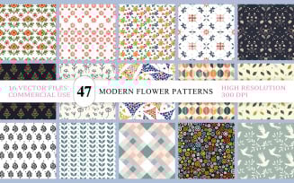 Floral & Geometric Seamless Pattern Bundle | Colorful Botanical Geometric Pattern Collection