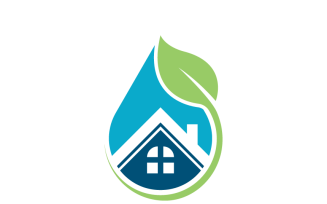 House and Leaf with Water Drop Concept Logo Template