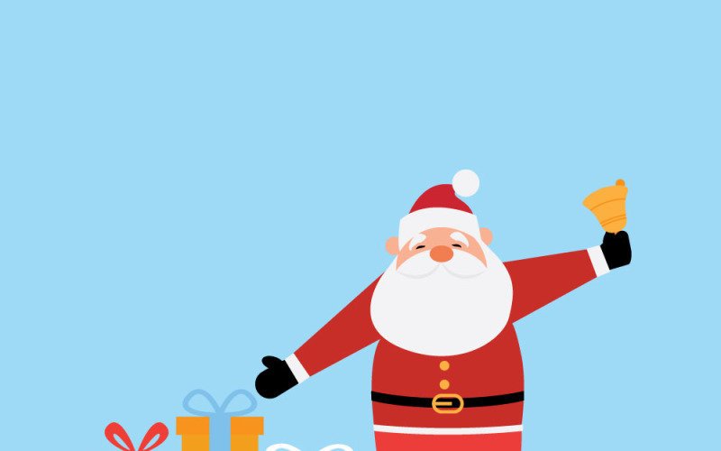 Jolly Santa Claus with Bell and Christmas Gifts Collection Vector Graphic