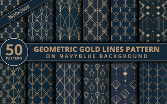 Luxury Geometric Gold Line Patterns on Navy Blue Background – Seamless Digital Paper Bundle