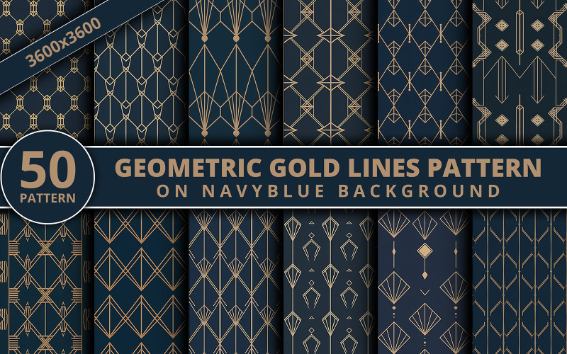 Luxury Geometric Gold Line Patterns on Navy Blue Background – Seamless Digital Paper Bundle