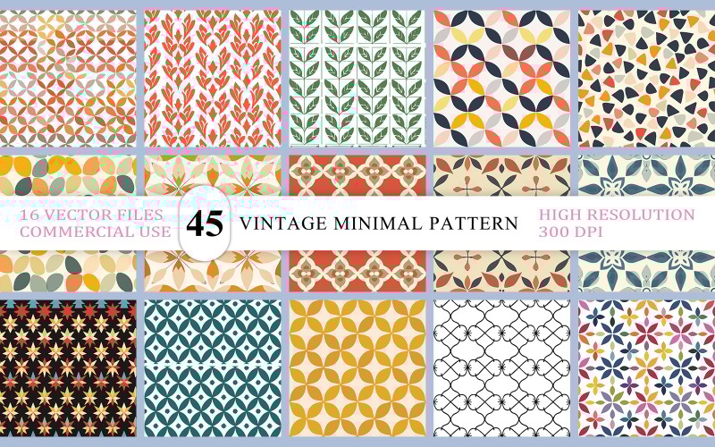 Mid-Century Seamless Pattern Collection | Colorful Retro-Inspired Background | Botanical Vector