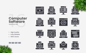 16 Computer Software Solid Icons Set