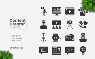 16 Content Creator Solid Icons Set