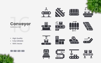 16 Conveyor Solid Icons Set