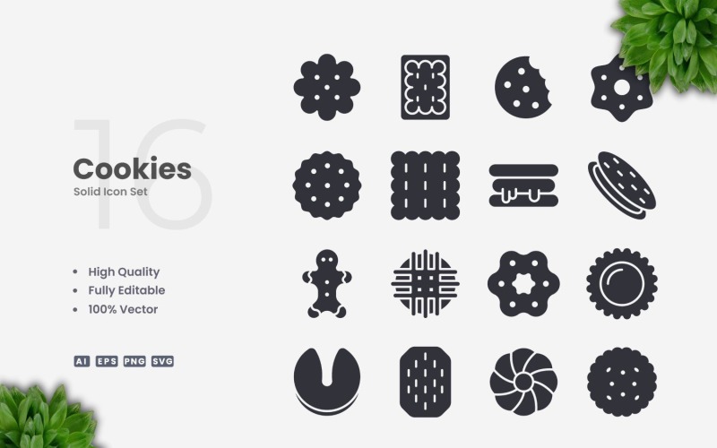16 Cookies Solid Icons Set Icon Set