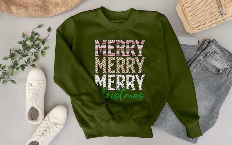 Merry Merry Merry Christmas T-Shirt Design | Festive Holiday PNG | Christmas Digital Download T-shirt