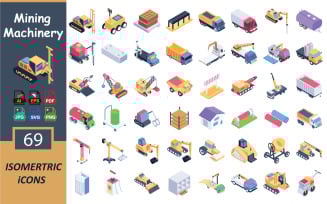 Mining Machinery Isometric Icons Pack | Mining Equipment Vector Set