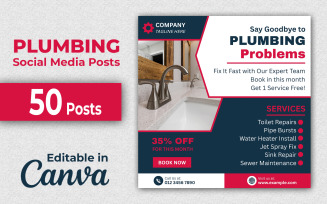 Modern Plumbing Posts - 50 Plumbing Social Media Posts Editable in Canva