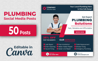 Plumber Canva Templates - 50 Plumbing Social Media Posts Editable in Canva