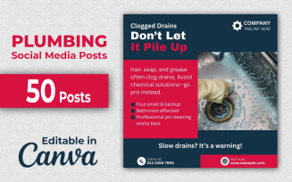 Plumbing Canva Bundle - 50 Plumbing Social Media Posts Editable in Canva