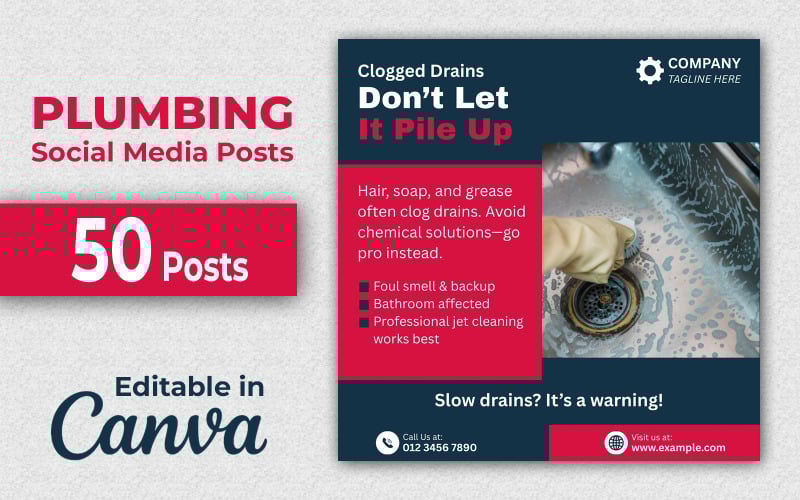 Plumbing Canva Bundle - 50 Plumbing Social Media Posts Editable in Canva