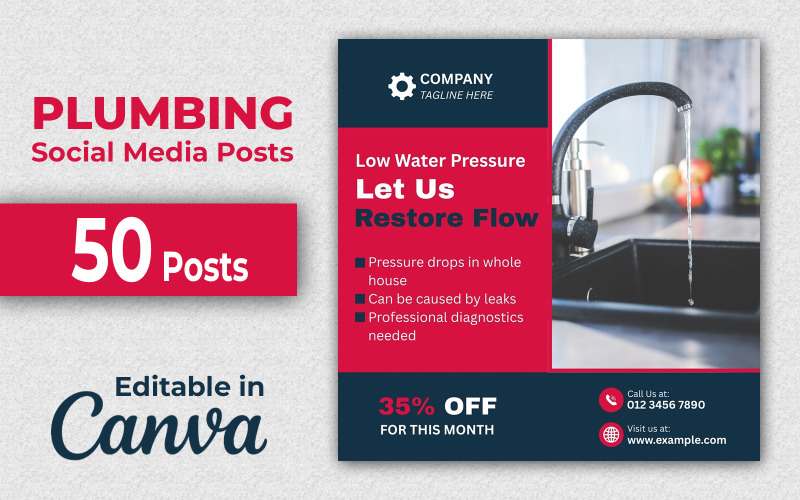Plumbing Insta Templates - 50 Plumbing Social Media Posts Editable in Canva