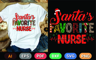 Santa’s Favorite Nurse T-Shirt Design | Christmas Nurse PNG | Funny Holiday Digital Download