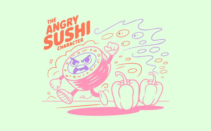 Angry Sushi Character Vector Illustration - Versatile AI File for T-shirts, Logos, Merchandise