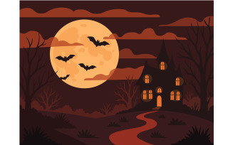 Haunted House with Full Moon