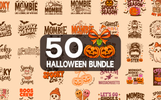 50 Halloween T-Shirt Design Bundle | Spooky SVG, PNG, EPS, DXF Files for Cricut & Sublimation