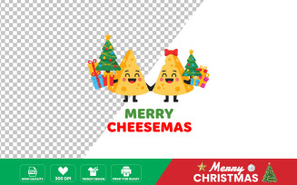 Merry cheesemas cheese characters isolated on transparent background