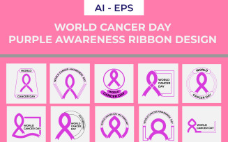 World Cancer Day Purple Awareness Ribbon Design