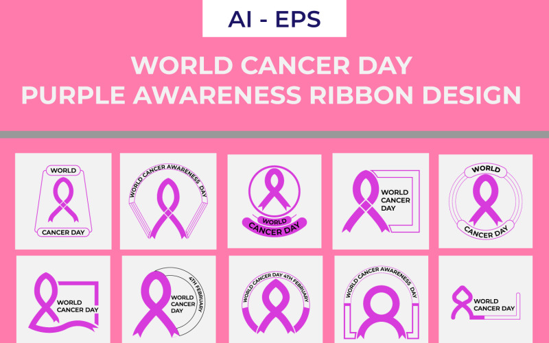 World Cancer Day Purple Awareness Ribbon Design Illustration