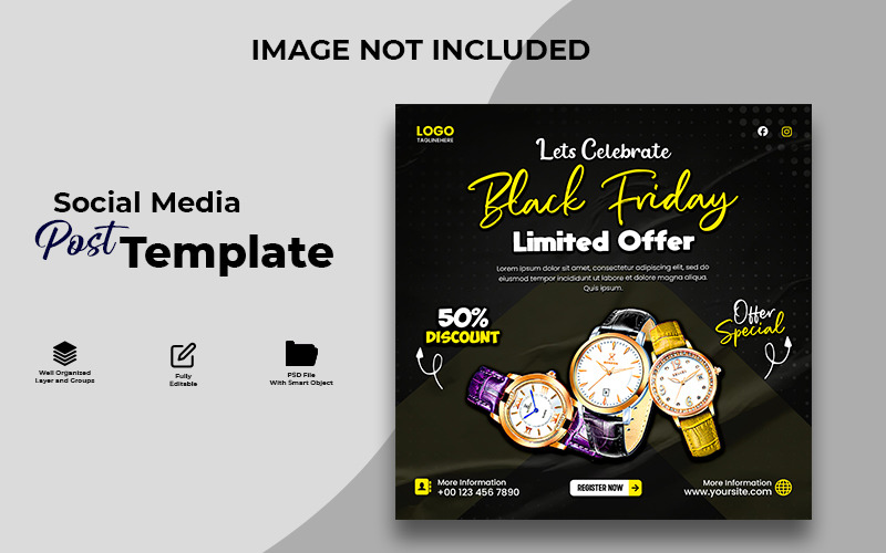Black Friday Celebration Watch Sale Banner PSD Template Social Media