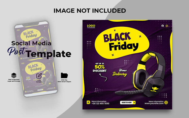 Black Friday Gaming Headset Sale Banner Template | Modern Discount Promotion Design Social Media