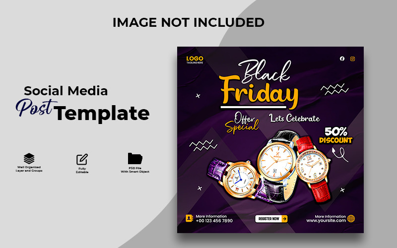 Black Friday Luxury Watch Banner PSD Template Social Media